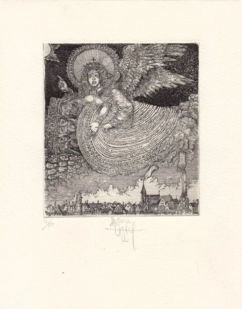 Exlibris Bookplate Radierung Harry Jürgens 1949 Engel Köpfe