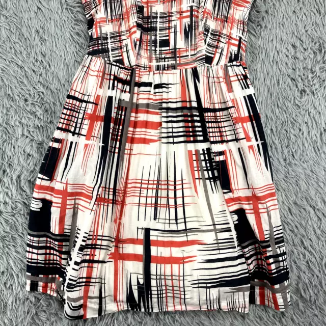 Kensie Pretty A-Line Sundress Women's S White Black Coral Check Print Colorful 3