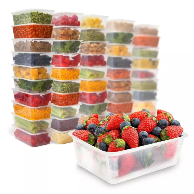 Takeaway Rectangle Plastic Food Containers w/ Lid Bulk Pieces 500/650/750/1000mL 3