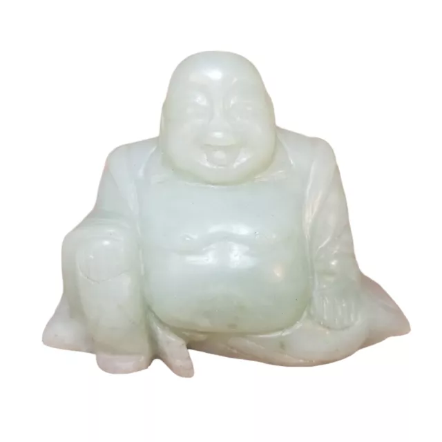 Vtg Green Jade/Jadite Carved Buddha Fat Happy Laughing Buddha Statue Budai Vgc