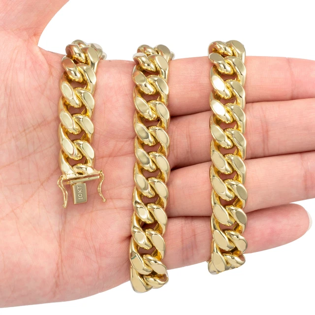 10K Yellow Gold 3.5mm-13mm Miami Cuban Necklace Chain Bracelet 7"-30" Hollow