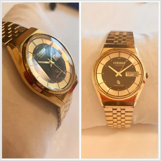 Men’s Vintage Gold Tone Citizen Crystron Watch 4-280857KT Faceted Crystal