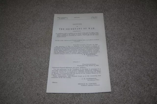 1868 Troops Use ,Indian Hostilities Missouri River & Union Pacific Railroad Doc