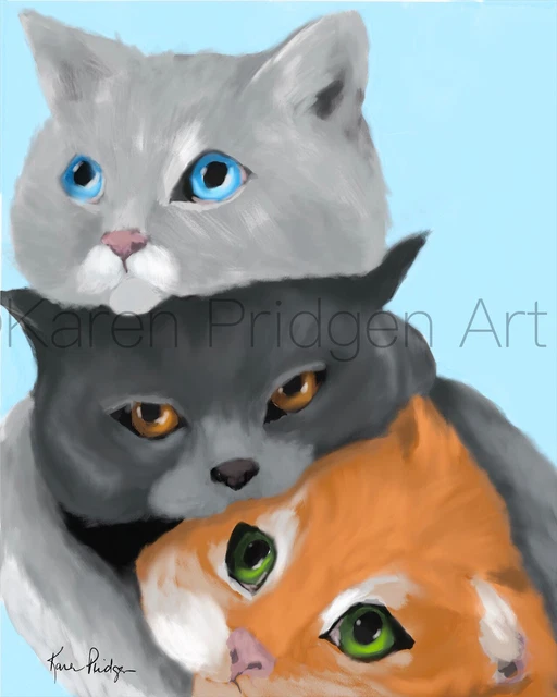 Original Signed ACEO Art Card Print – Cute Kitten Cat Painting By Karen Pridgen