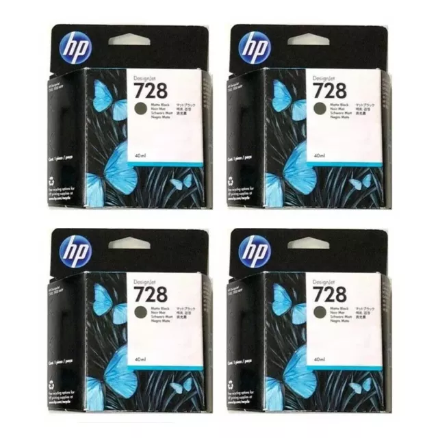 HP 728 Matte Black 40ml DesignJet Ink Cartridge 4 Pack - Brand New Sealed F9J60A