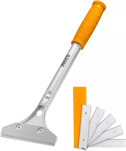 INGCO 4 Inch Razor Blade Floor Scraper Tool, with 6pcs SK5 Metal Razor Blades