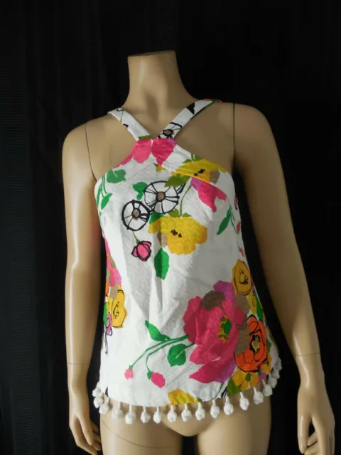 TRINA TURK Jamaica Top size 2 white floral Halter neck Cotton NWT