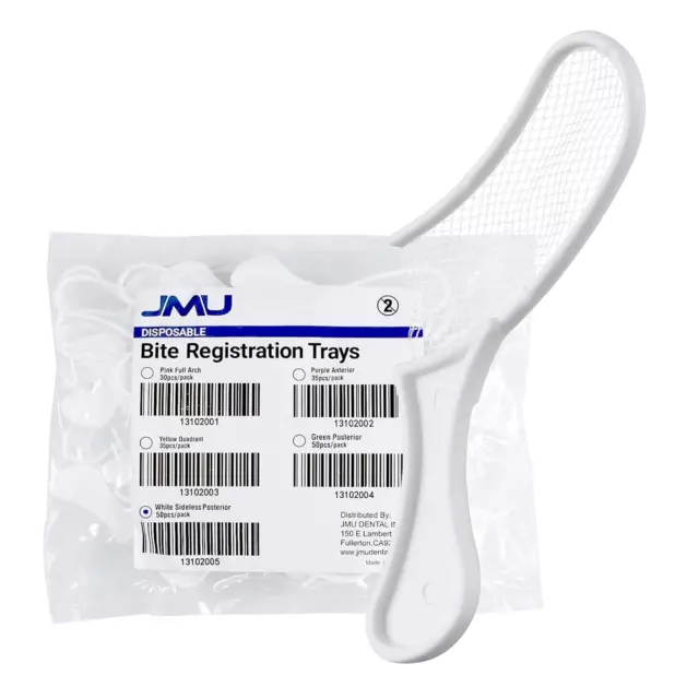JMU Bite Registration Trays (Sideless Posterior 50 Pcs), White Disposable Denta