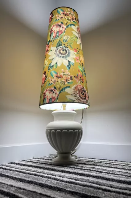 new handmade made to order  cone shape lamp shade floral print velvet mustard