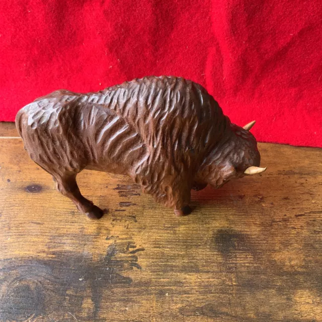 Vintage Wooden Wood Carved Bison Buffalo Mexico