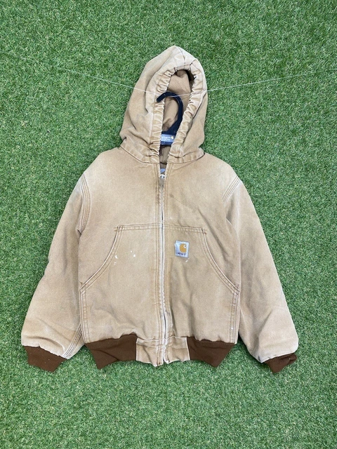 Carhartt Youth Kids Canvas Hooded Work Jacket Size Small S Coat Y05 BRN Beige