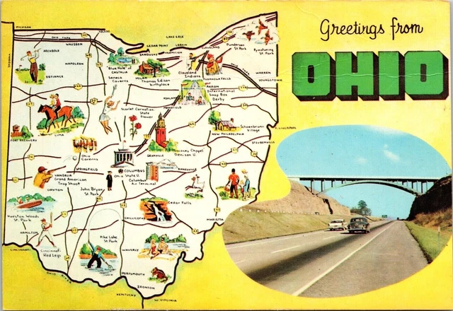 Greetings From Ohio OH State Map Dual View Postcard UNP VTG Dexter Unused