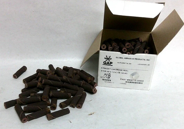 GLOBAL ABRASIVES STRAIGHT CARTRIDGE ROLL 3/8x1-1/2x1/8" 120G 148PC LOT ALUM OXID