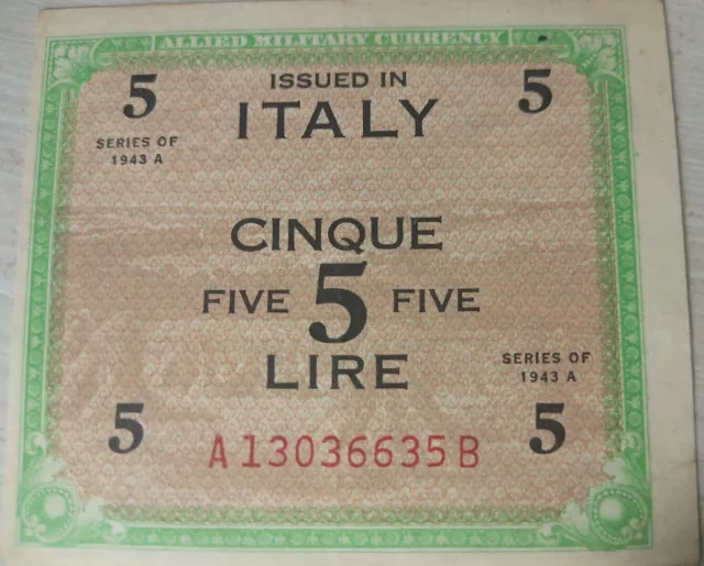 Occupazione Americana - 5 AM Lire Serie A  1943 Bilingue Ottimo Stato