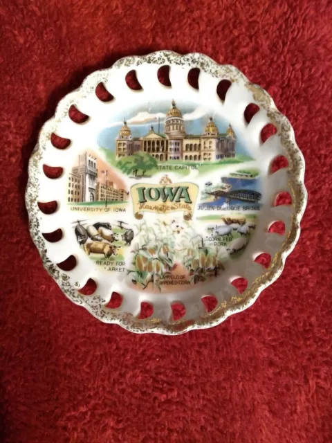 Iowa State 4" Souvenir Plate Lattice Gold Trimmed