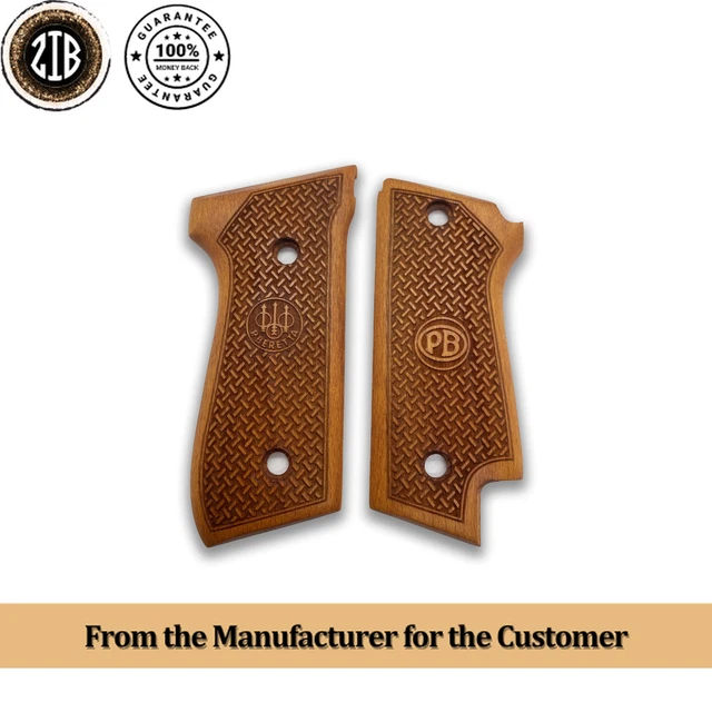 Impugnature In Legno Noce Per Beretta 92S - Fatte A CNC, Superficie Naturale Olio - Color Bianco Noce