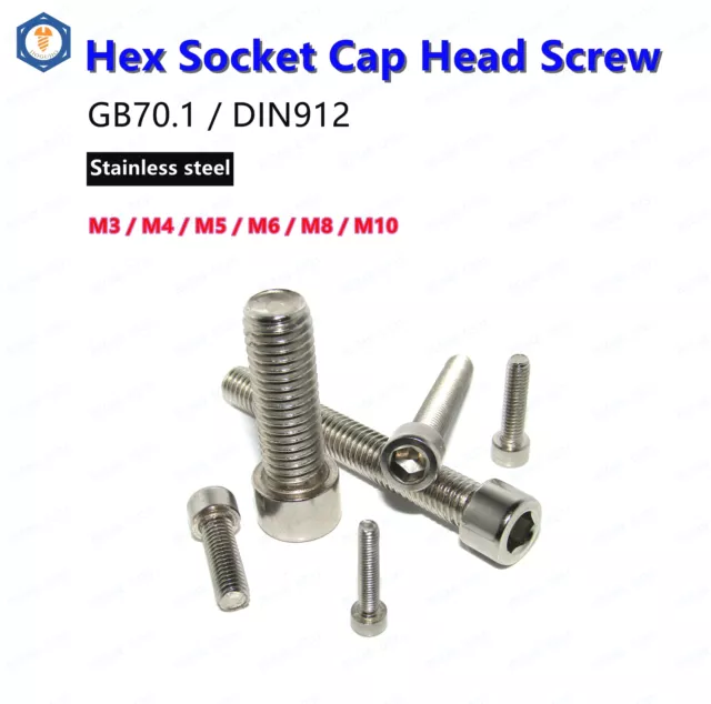 M3 M4 M5 M6 M8 M10 Metric Hex Socket Cap Head Screw Allen Bolt Stainless Steel