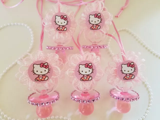 12 Hello Kitty Pink Pacifier Necklaces Baby Shower Game Favors Prizes Girl Decor