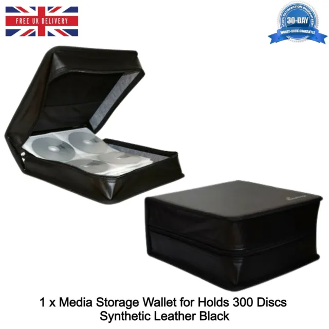 1 x Storage Carry Case Zip Wallet Holds 300 CD DVD Bluray Discs Leather Black