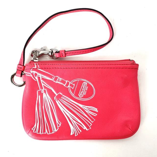 COACH Leather WRISTLET Wallet Legacy Motif Embossed Tassel Tag Print 48695 PINK