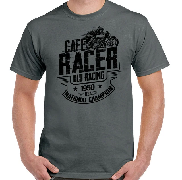 Biker T-Shirt Cafe Racer Old Racing Mens Motorcycle Motorbike Bike Enthusiast