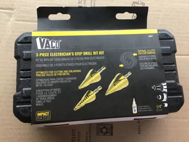 Vaco Klein 25951 Electricians Step Drill Bit Set in hard case impact rated NEW