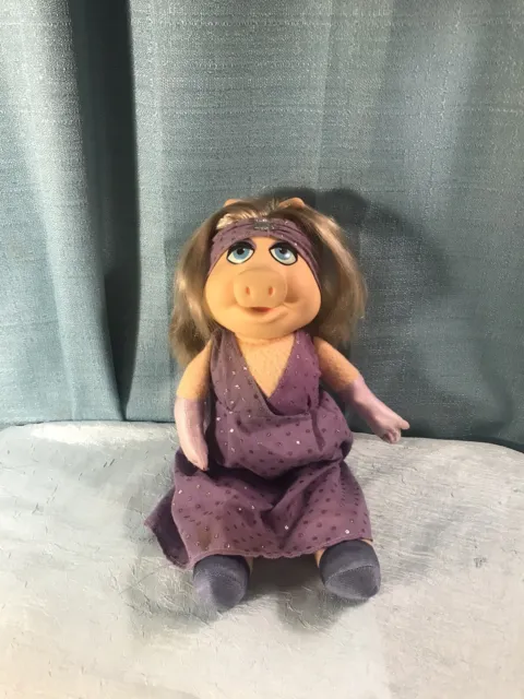 Vintage 1980 Miss Piggy Plush Doll Fisher Price Muppets Purple Dress 12”