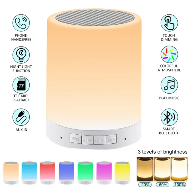 Wireless Bluetooth Speaker Lamp Touch Control Bedside 7 colors LED Night Light