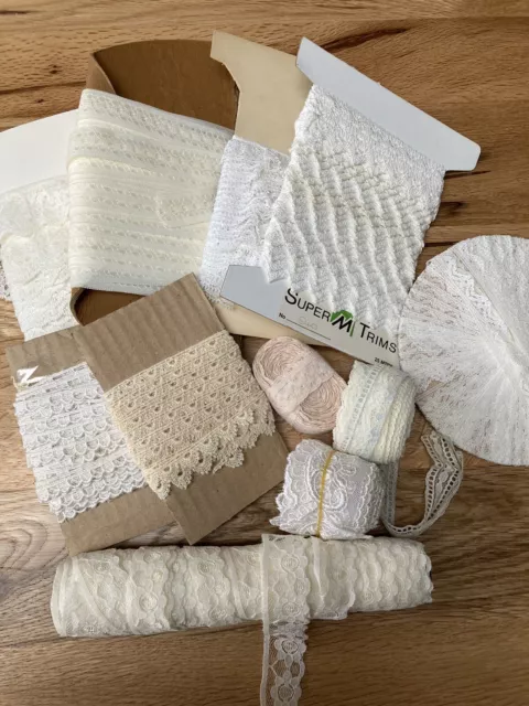 Bundle White & Cream Lace Trim Haberdashery Sewing Craft Embellishments Finishes