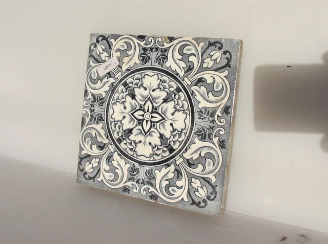Antique Ceramic Tile Vintage Floral Art Nouveau Flowers Old Leaf 3
