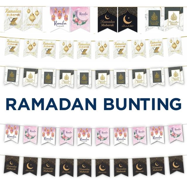 Ramadan Mubarak Bunting - Silver Black Gold Floral - Ramadan Decorations - AG 23