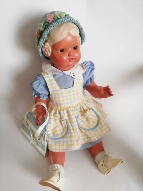 alte Schildkröt Puppe Blonde Bärbel,braune Augen 50er Jahre, 45 cm groß 3