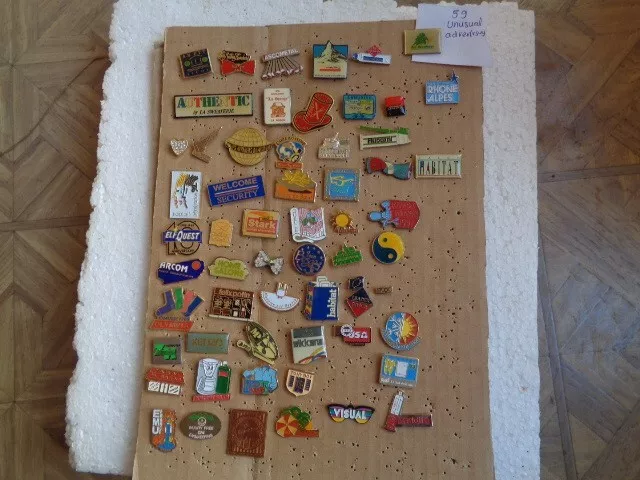Job lot of 59 unusual advertising related vintage metal lapel pins