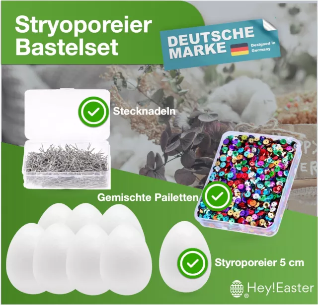 Ostern Bastel Set 10x Styroporeier - Bunte Pailetten - Stecknadeln - DIY Deko 2