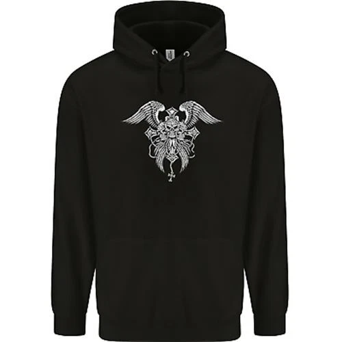 Cross Skull Wings Gothic Biker Heavy Metal Childrens Kids Hoodie