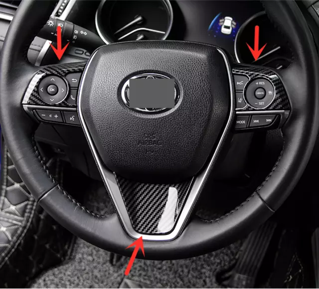 Carbon Fiber Steering Wheel Decor Frame Trim 3PCS For Toyota Camry 2018-2023