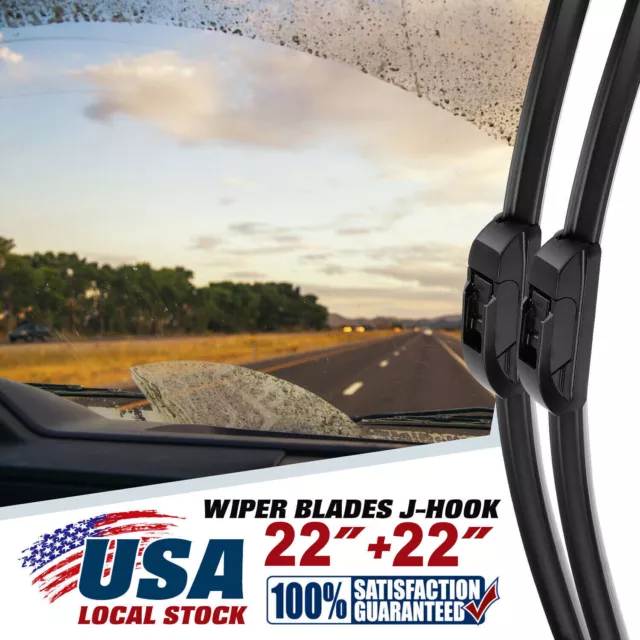 22" & 22" Windshield Wiper Blades J-Hook Premium Hybrid silicone ALL SEASON NEW