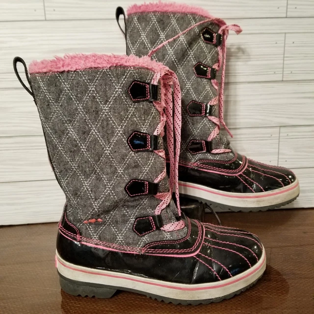 Girls insulated faux fur SKECHERS Highlanders Snow Boots Pink/black Size 3