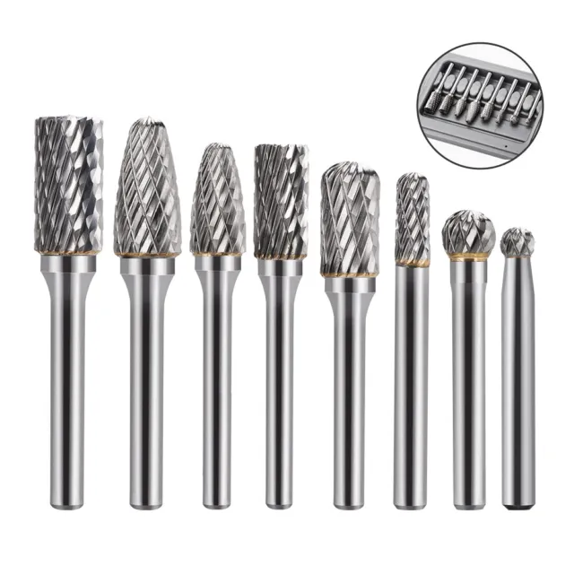 8Stk. Frässtift VHM 6mm Schaft Doppelschnitt für Metall Holz Fräser-Bit-Set