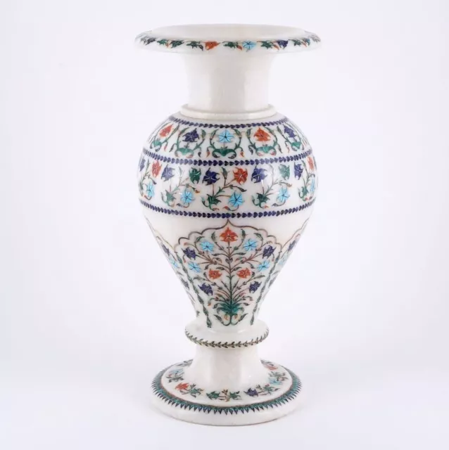 Marmor Dekorativ Vase Multi Precious Stein Inlay Arbeit Garten Pflanzgefäß
