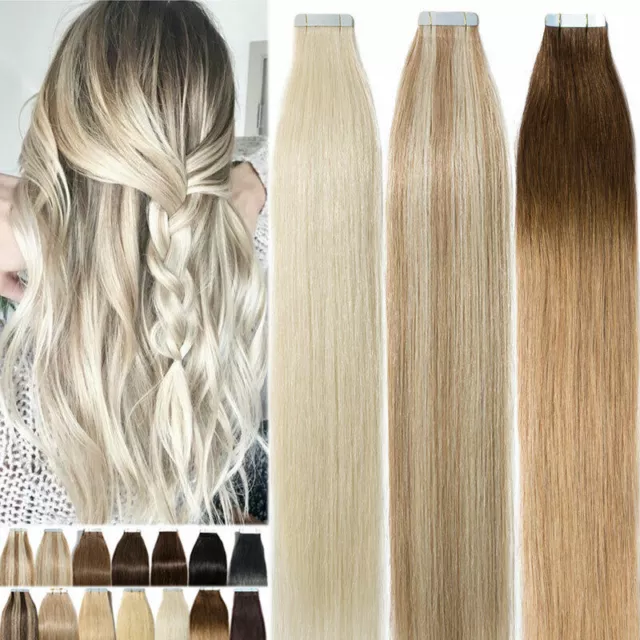 7A 14-22" Thick Tape In Remy Human Hair Extensions Micro Smooth Skin Weft