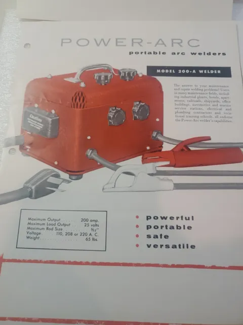 VINTAGE Power - Arc portable arc welder 1958 advertising prices Pictures