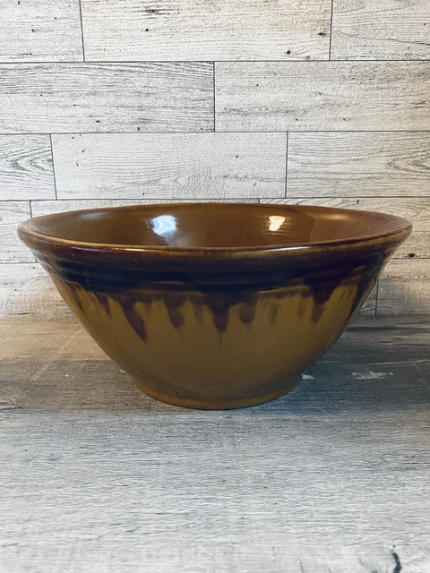 Vintage Ragon House 2 Quart Pottery Stoneware Brown Drip Glaze Bowl