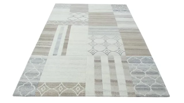 Nepal Tapis Noué à la Main Beige Gris 100% Laine Tapis D'Orient 162x226 CM N-14