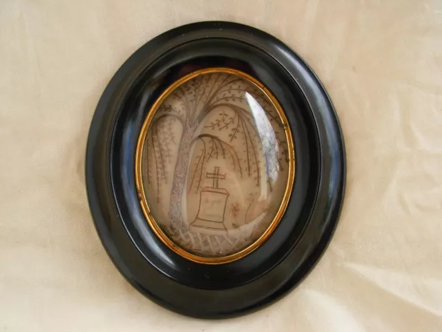 ANTIQUE FRENCH FRAMED MOURNING HAIR WORK,LATE 19th CENTURY