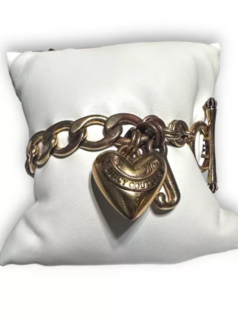 Vintage Juicy Couture Gold Tone Puffy Heart & J Charm Starter Toggle Bracelet