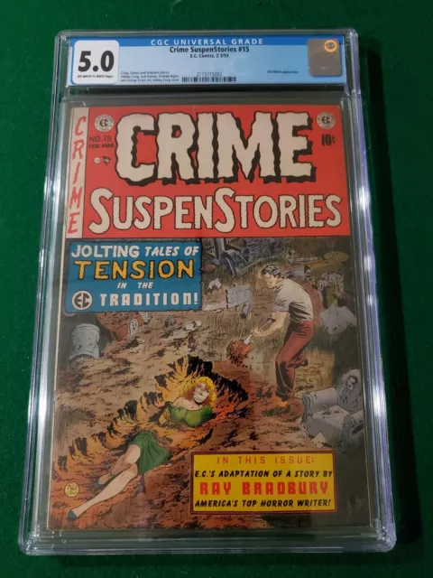 Crime Suspenstories #15 CGC 5.0 OW/W 1953 Pre Code Horror Johnny Craig Cover