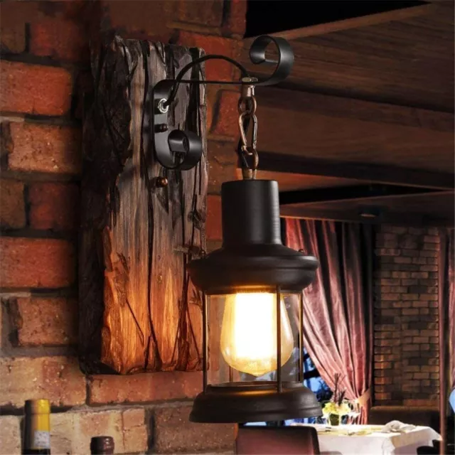 Antik Retro Vintage industriell Holz Wandleuchte Wand Lampe Wandleuchter Lichter 3