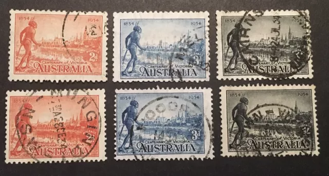 Australia "Cent. of Victoria" 1934 VFU FULL SET x6 Stamps (SG 147/a to 149/a)LH