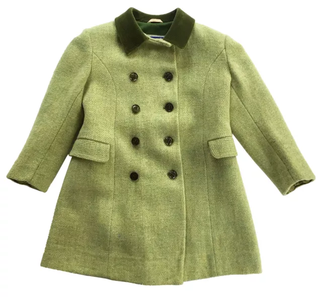 Vtg 60s CHILPRUFE Childrens Kids Sz 4 English Tweed Coat Light Green Wool/ Lined